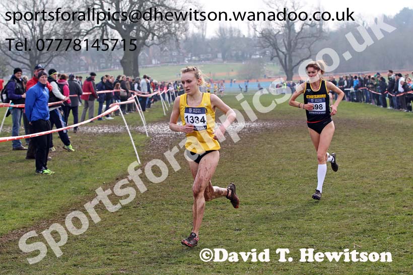 Lily Partridge (Surrey) leads Katie Brough (Cheshire) during the senior womens Inter Counties Cross Country, Cofton Park, Birmingham. Photo: David T. Hewitson/Sports for All Pics